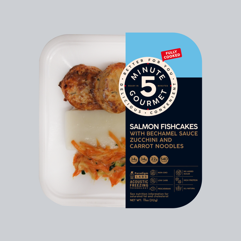 Salmon Fishcakes with Zucchini and Carrot Noodles and Bechamel Sauce, 11 oz