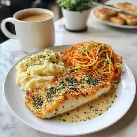 Crusted Wild Ocean Perch with Bechamel Sauce and Mashed Potatoes, 12 oz