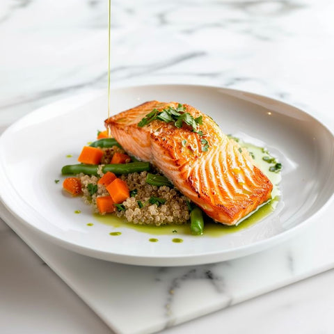 Salmon with Quinoa, Italian Herb Sauce and Vegetables, 12 oz