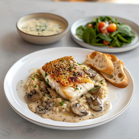 Wild Halibut with Three Mushroom Risotto, 11 oz