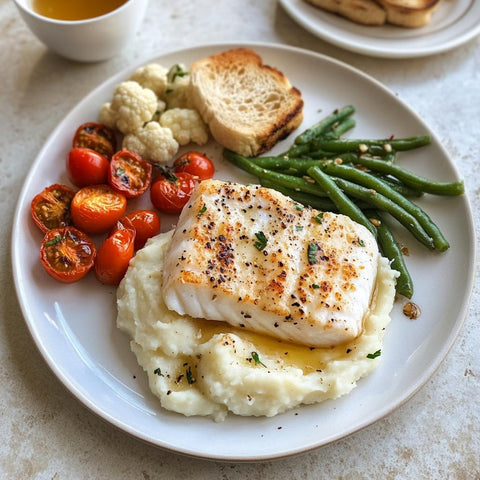 Wild Halibut with Cherry Tomato Salsa and Mashed Potatoes, 12 oz