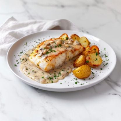 Picture of Wild Halibut with Potatoes and Oyster Mushroom Sauce, 11 oz